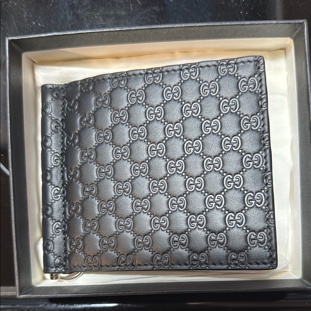 Gucci Black Leather Money Clip Wallet